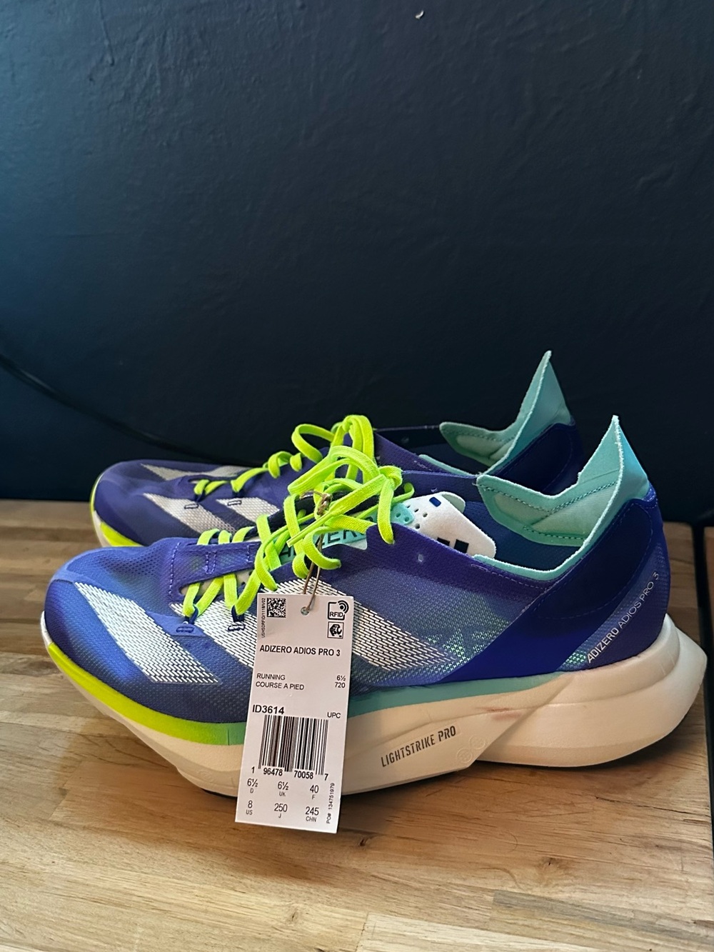adidas Adizero Adios Pro 3 'Cobalt Blue Lucid Lemon - Picture 3 of 5